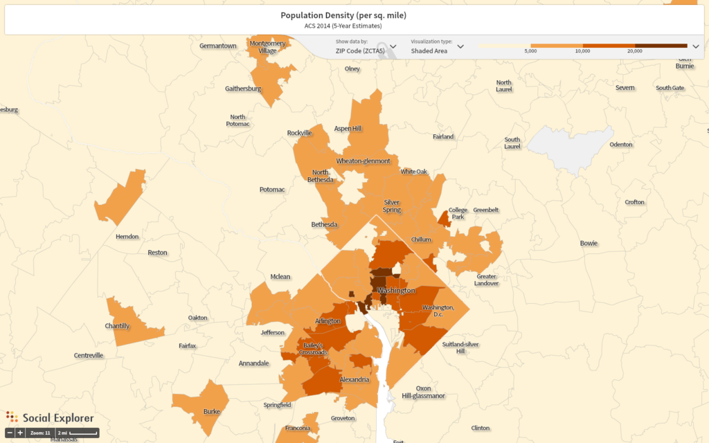 2014 (5Year) DC MSA Population Density by ZCTA (ZIP Code Tabulation Area) (sales, apartment